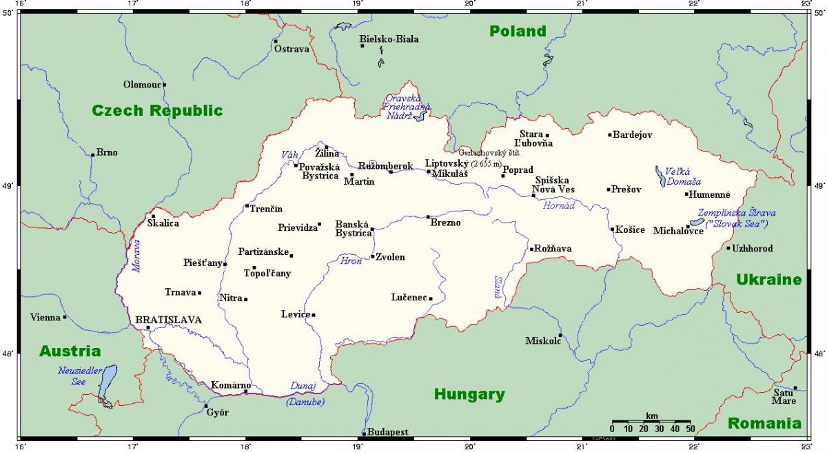 地图斯洛伐克的城市