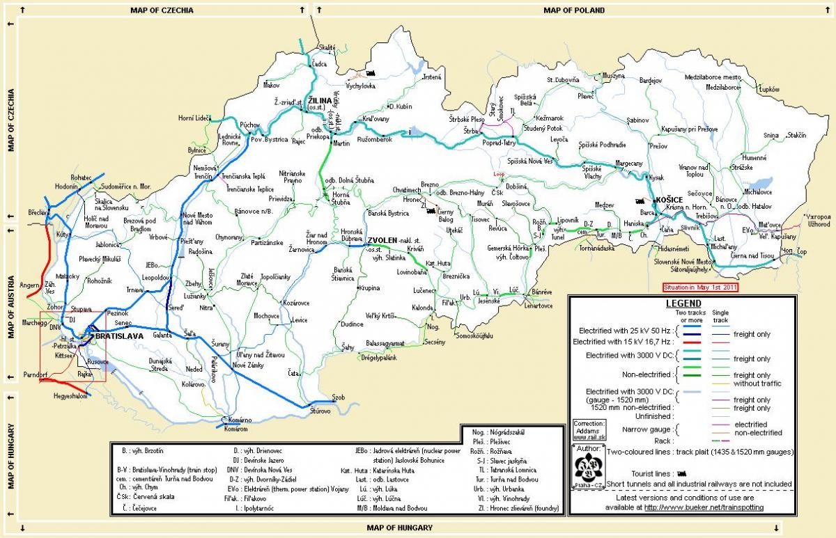 斯洛伐克的火车的地图
